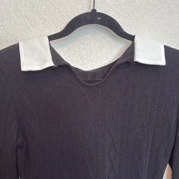 🖤Collared Knit Black and White Long Sleeve Dress (S) - Picture 6 of 8